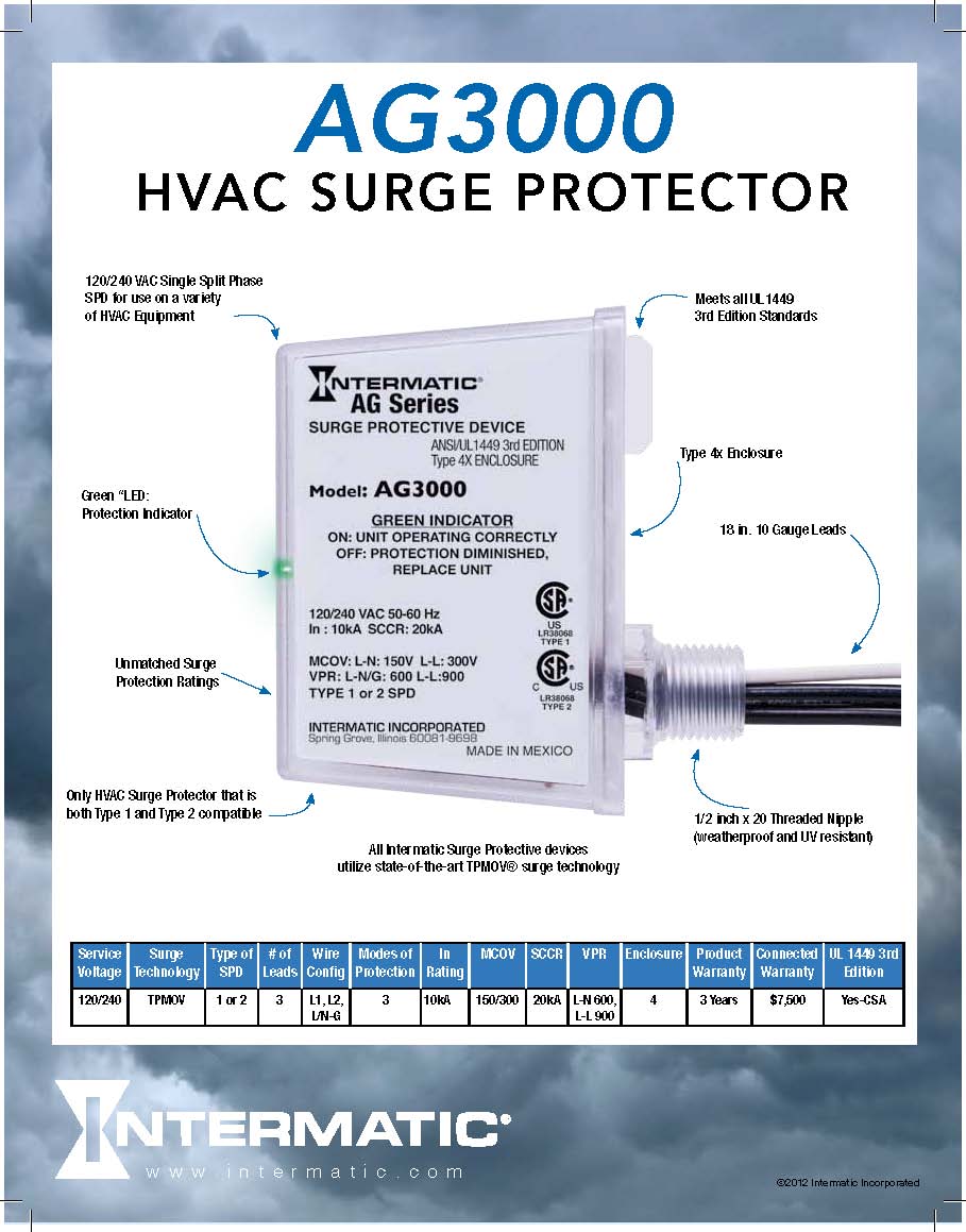 Surge Protector 120/240VAC For All Heating and Air Conditioning Applications AG3000